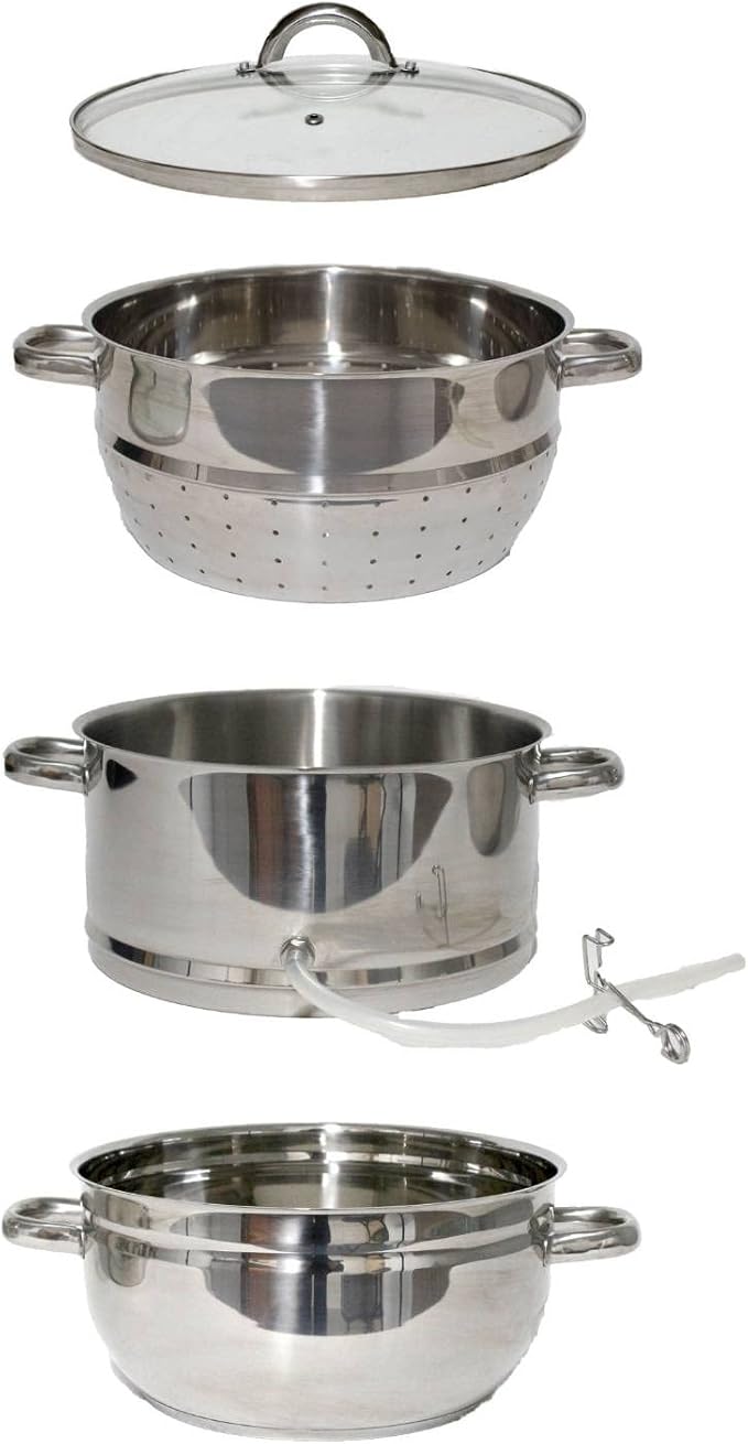 Lehman's Mehu-Maija Steam Juicer, 11 Quart Stainless Steel with Lid, Hose, Clamp, Loop Handles, Multipot Cookware for Making Juices, Jelly, Sauces