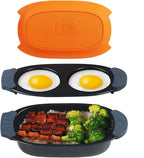 Quick-Heat Microwave Egg Cooker and 33 OZ Microwave Grill Combo | 2-Piece Breakfast Maker Set for Grilling, Frying, Crisping Meat, Bacon, Pancakes & Veggies | Dishwasher Safe & Non-Stick for Kitchen RV, Dorm, Office(Orange)