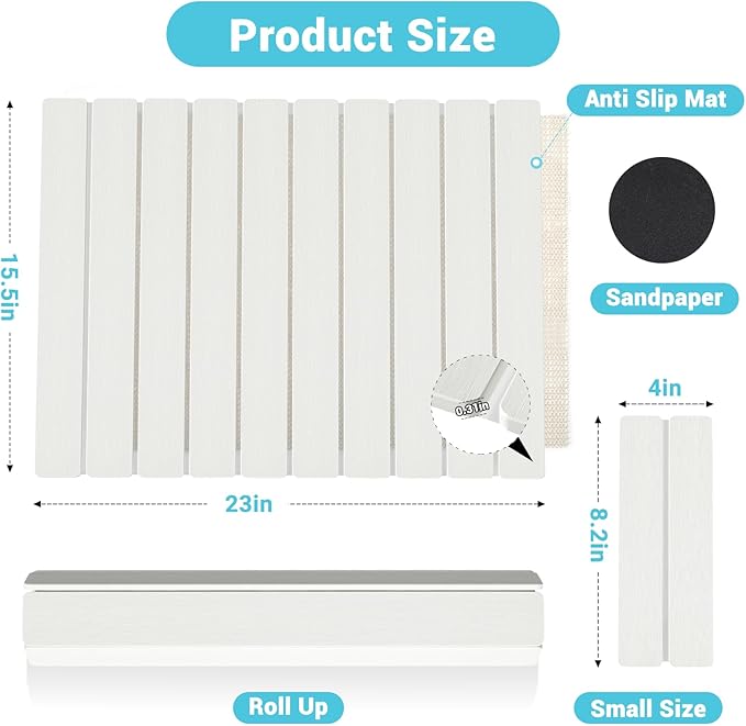 2Pack Stone Dish Drying Mats for Kitchen Counter, Quick Dry Absorbent Diatomite Sink Tray, Foldable Non Slip Dish Rack Mat for Dishes Cups, Perfect for Kitchen Bathroom White (23"x15.3" & 8.2"x4")