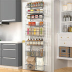 Moforoco Grey Over The Door Pantry Organizer, Pantry Door Organizer Shelves, Kitchen Organizers and Storage, Hanging Basket Wall Spice Rack Seasoning Shelves, Laundry Room Bathroom accessories