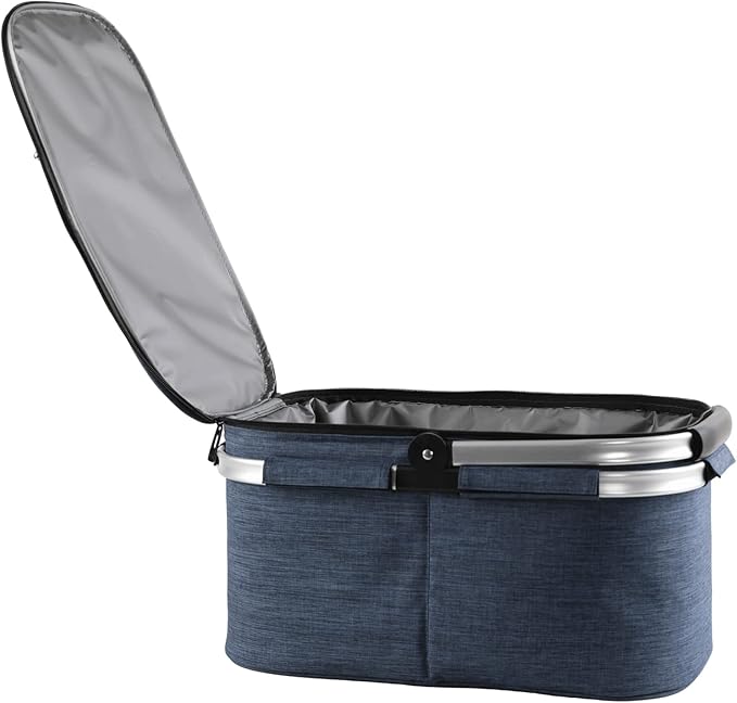 ALLCAMP OUTDOOR GEAR Large Picnic Basket 32L Shopping Basket Grocery Bags Folding Insulated Strong Frame Basket (Large Blue)