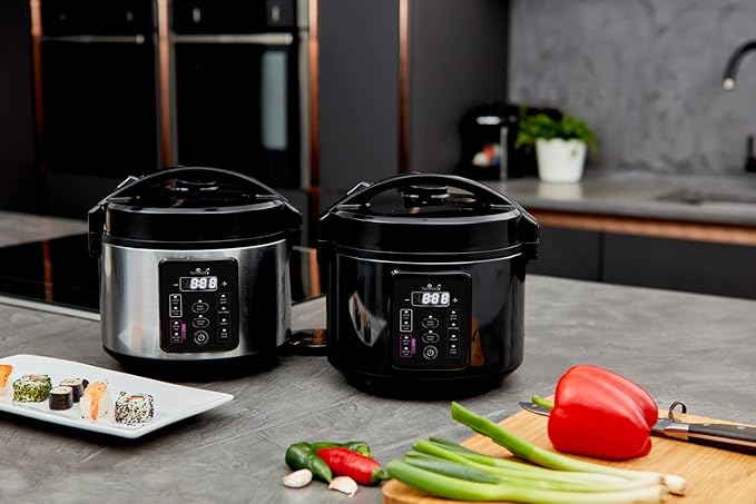Yum Asia Kumo YumCarb Rice Cooker with Ceramic Bowl and Advanced Fuzzy Logic, (5.5 Cups, 1 Litre), 5 Rice Cooking Functions, 3 Multicooker Functions, 110V US Power (Dark Stainless Steel)
