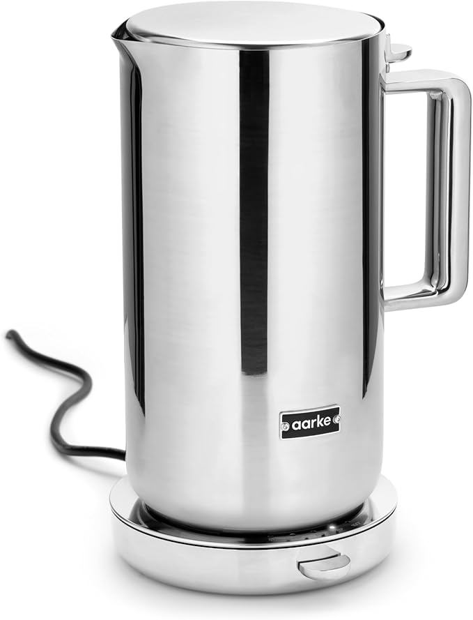 Aarke Stainless Steel Kettle - Perfect for Coffee and Tea Maker Enthusiasts, Non-Drip Spout, Double-Wall Construction, Dry Boil Protection, Heat-Safe Handle, LED Cool-Down Indicator, 1.2L (Steel)