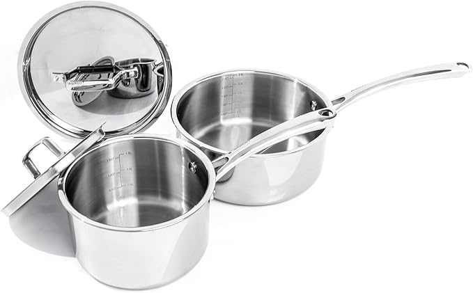 BergHOFF Professional Tri-ply 18/10 Stainless Steel 13Pc Cookware Set With Matching Lid Safe Grip Handle Induction Cooktop Measurement Markings Inside Fast & Even Heat Oven Safe Dishwasher Safe