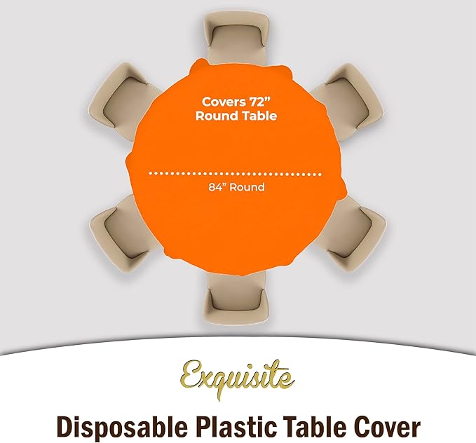 Exquisite 12-Pack Premium Plastic 84-Inch Round Tablecloth, Orange