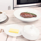 jingsongdafa Butter dish with lid, white porcelain dome cheese dish with handle, separate small butter tray, cute ceramic dessert serving bowl, suitable for dining table, countertop, refrigerator