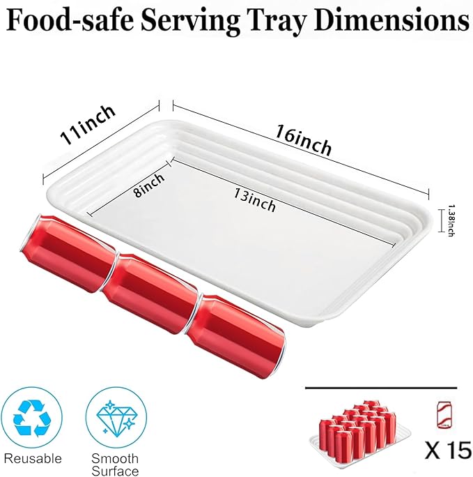 SUT 6-Pack White Serving Tray Plastic for Party Supplies, 16" x 11" Platters for Serving Food Party, White Reusable Tray for Veggie, Snack, Fruit, Cookies, Desserts in Kitchen/Pantry Serving Platter