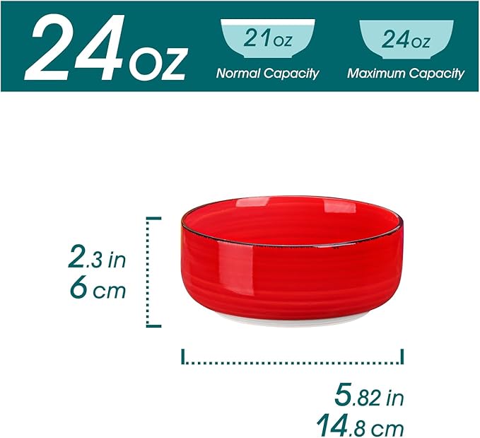 vancasso Bonita Cereal Bowls Set of 6, 24 Oz Ceramic Bowls for Kitchen, Dishwasher & Microwave Safe Bowls for Soup, Cereal, Dessert, Fruit, Warm Colored Bowl Set