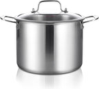 DELARLO Tri-Ply Stainless Steel Soup Pot 12QT, Tri-ply Big Pots for Cooking, 18/10 whole clad Stainless Steel Pot, Fast Even Heat, 12 QT Stock cookware with Lid, Pasta Pot, Induction Ready Up to 600℉
