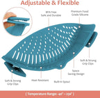 YEVIOR Clip on Strainer for Pots Pan Pasta,Silicone Food Strainer Hands-Free Pan Strainer, Clip-on Kitchen Food Strainer for Spaghetti, Pasta, Ground Beef Fits All Bowls and Pots (Teal)