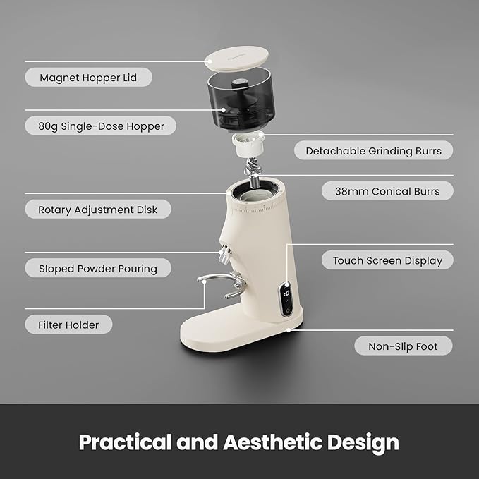 Electric Conical Burr Coffee Grinder, Coffee Bean Grinder with Smart 60S Timer, 60 Precise Adjustable Grind Settings for Espresso, 2-12 Cup, Easy to Clean, Durable & Quiet, G9010B White