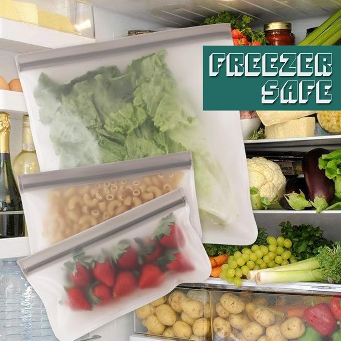 Reusable Gallon Freezer Bags, Ziplock Leakproof Reusable Gallon Bags for Marinate Meats, Fruit, Sandwich, Snack, 2 Gallon Bags + 4 Quart Bags + 4 Snack Bags