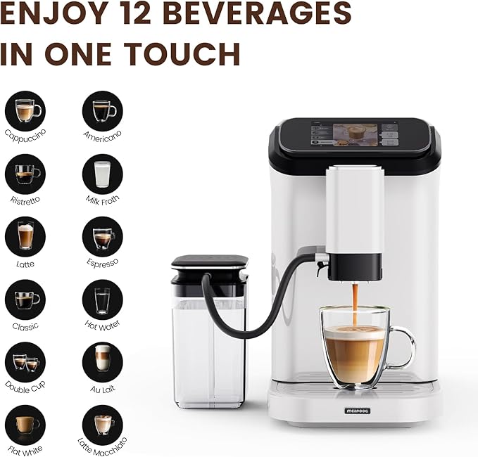 Mcilpoog WS-D5 Pro Fully Automatic Coffee Machine 12 Drinks, Office or Home Use,Wi-Fi Enabled, Liquid Volume & Temperature, Cappuccino Latte Espresso, Automatic Cleaning, Super Automatic Coffee Maker