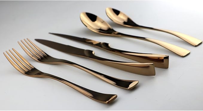 Rose Gold Stainless Steel Mirror Polished Flatware Set, Steak Knife Dinnerware Knife Fork Salad Fork Dessert Spoon 6-piece, Service for 1