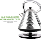 OVENTE Retro Electric Kettle, 1.7L Stainless Steel Tea Kettle, 1500W Fast Heating Hot Water Boiler with LED Indicator Light, Auto Shut-Off & Boil-Dry Protection, BPA-Free Teapot, Silver KS755BR