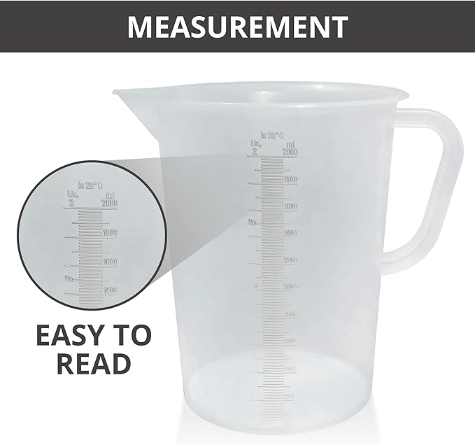 Appletofu Plastic Graduated Measuring and Mixing Pitcher - 2000ml Plastic Graduated Measuring Pitcher - Large Cylinder Graduated Measuring Container with Handle and Pour Spout - 2 Liter