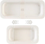 Extendable Sink Colander Strainer Basket - Wash Vegetables and Fruits, Drain Cooked Pasta and Dry Dishes - Adjustable Over the Sink Colander Collapsible Drainer Basket - White