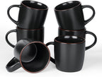 famiware Mercury Coffee Mugs 13 oz, Coffee Mugs Set of 6 with Handle, Cups for Latte, Hot Tea, Cappuccino, Mocha, Cocoa, Matte Black