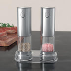 Electric salt and pepper grinder set with LED light. With USB port. Stainless steel automatic refillable 5 adjustable coarseness grinder