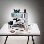 EspressoWorks Barista Pro Series Espresso Machine with Grinder, LCD Display and Steamer - Ready To Go In 60 Sec - 15-Bar Latte and Cappuccino Machine 30-Piece Bundle - Coffee Gifts (Silver)