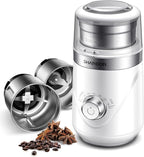 SHARDOR Electric Super Silent Blade Coffee Grinder, Timed Grind Control Rotary Knob, Adjustable Coarse to Fine for Coffee Beans, Spices & Herbs, with 2 Removable Stainless Steel Bowl, White