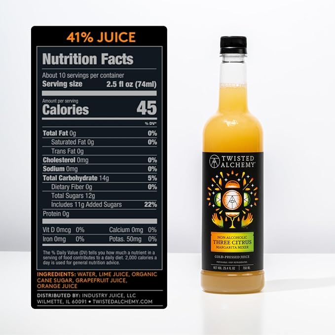 Twisted Alchemy Three Citrus Margarita Mix - Premium Margarita Mixer With Cold Pressed Juice For Craft Cocktails, 50% Juice - (25 Oz Bottle, Pack of 3) - All Natural, Non-GMO & Preservative Free - Ships Cold