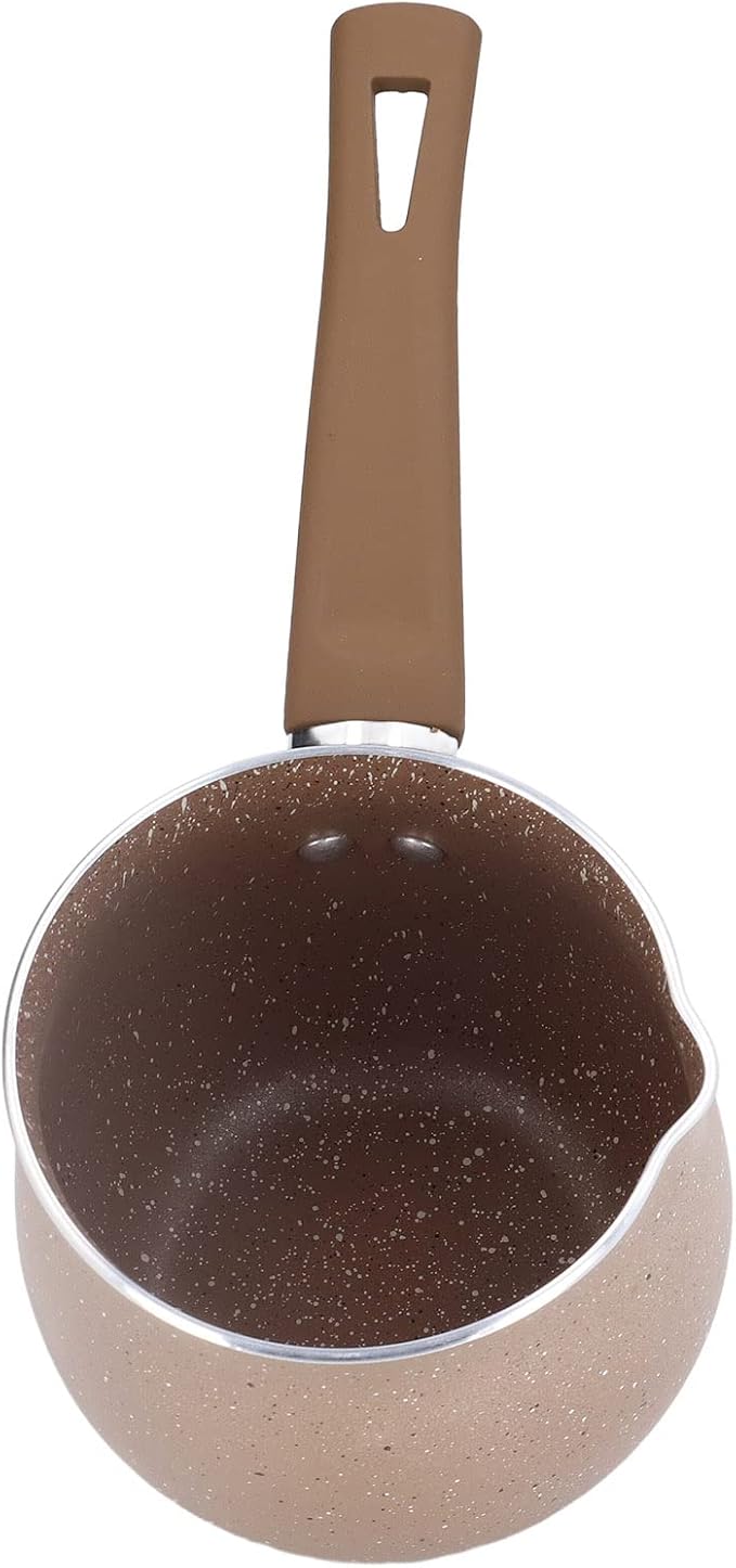 Nonstick Milk Pan, 10cm Dia Aluminum Alloy Sauce Pan with Single Handle Enameled Inside Coating for Coffee Butter Chocolate (Coffee)
