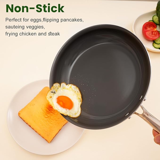 Cookware Set Nonstick Frying Pans, 8 &10 inches Ceramic Non Stick Skillets, Egg Fry Pans for Cooking,PTFE,PFOA,PFAs Free,Oven&Dishwasher Safe,Ash Grey