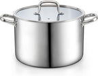 Cook N Home Stainless Steel Stockpot with Lid 12 Quart, Tri-Ply Clad Large Capacity Soup Pot, Induction Cooking pot, Silver