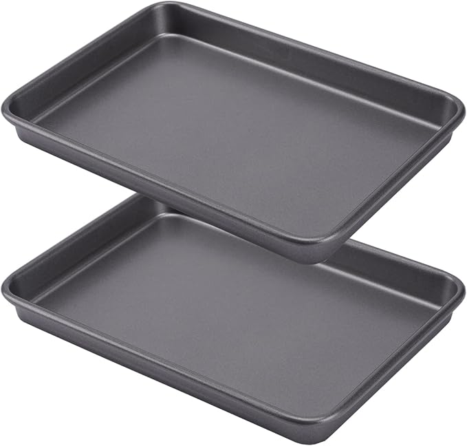 2 Small Baking Sheet 10 x 7.1 Inch (Inner 9.25 X 6.3) Mini Cookie Tray Toaster Oven 1/8 Sheet Pan Nonstick Thicken Heavy Carbon Steel No Warp Non Toxic Magnetic Bakeware