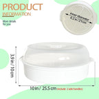 Microwave Steamer for Vegetables, Plastic Microwave Vegetable Steamer with Lid for Vegetables Prep Seafood Fish Cooking, White-Round, 10Inch