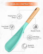 Cooking Spoon for Nonstick Cookwares, Great for Cooking and Serving Sturdy BPA-Free Matte Silicone, Wood Handle Spoon for Mixing, Scoop, and Scrape (GREEN)