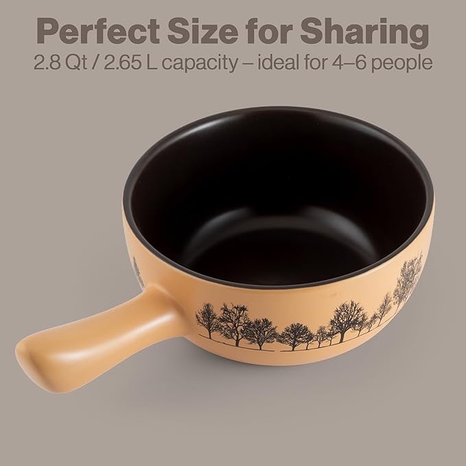 Swissmar Jura Ceramic Fondue Pot, 2.65L / 2.8QT – Pot Replacement for Cheese & Chocolate Fondue Maker – Durable Ceramic Caquelon – Safe for Cooktop, Oven & Microwave