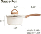 JEETEE 1.5 Quart Saucepan with Lid Nonstick Stone Coating Sauce Pan Milk Pan for Cooking Inudction Pot(Beige)