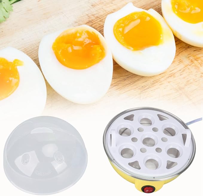 Chicken Egg Cooker Make Up to 7 Large Boiled Eggs Anti Dry Burning Automatic Power Off Egg Poacher with Heating Plate for Hard, Soft & Poached Eggs(Yellow)