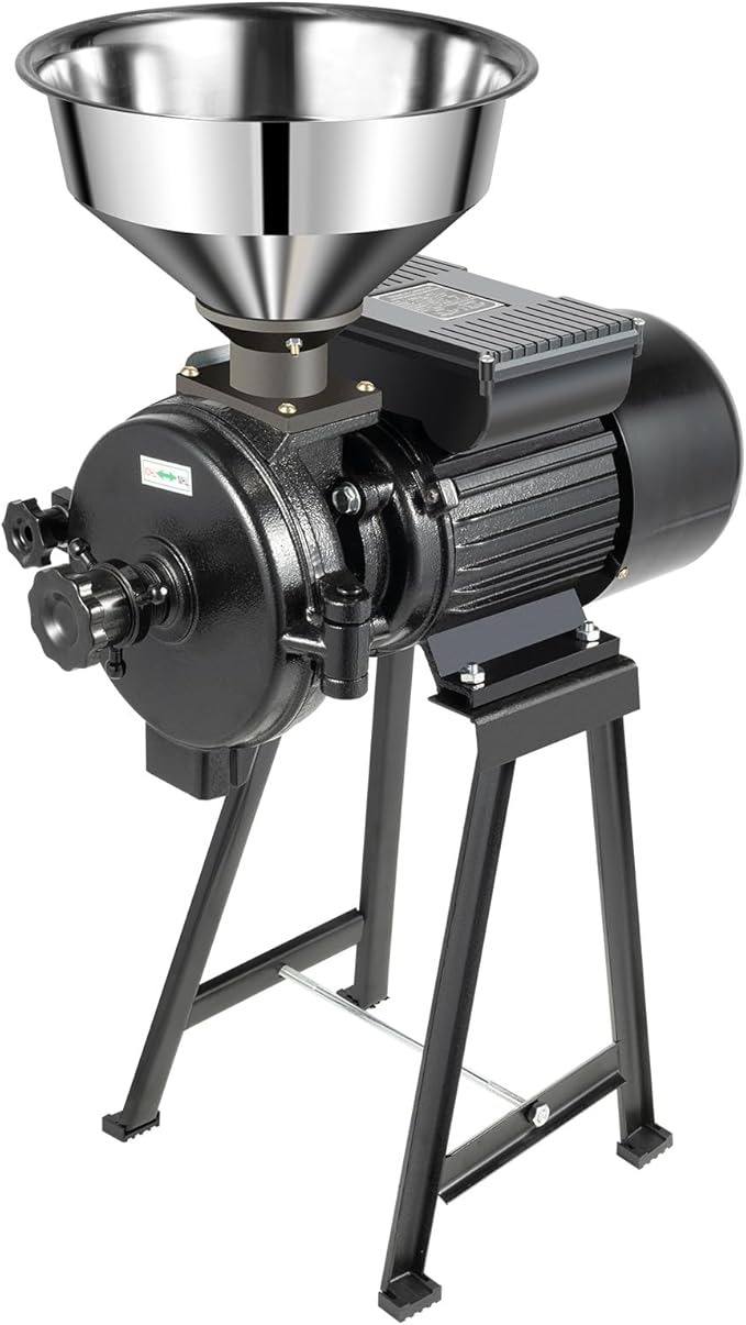 Grain Mill Grinder, 1500W Electric Grinder Mill Machine, Dry Feed Flour Grain Grinders Machine with Adjustable Input Material Speed & Adjustable Output Thickness for Grinding Various Dry Items