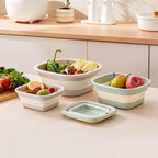 2pcs Folding Colander Bowls Strainers for Kitchen, Double Layer Drain Basket and Fruits Bowl, Multipurpose Food Prep Container for Pasta, Spaghetti, Vegetables, & Fruit Draining (GREEN)