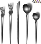 Matte Black Silverware Set 20 Pieces, Stainless Steel Flatware Set, Titanium Plating Cutlery Set, Matte Black Utensil Sets, Service Set for 4 (Matte Black)