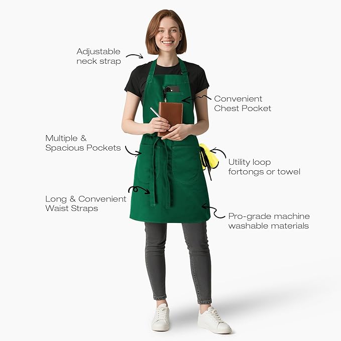 Unisex Apron with Pockets for Cooking, Salon & Art - 100% Cotton Adult Kitchen, Chef, Stylist Apron