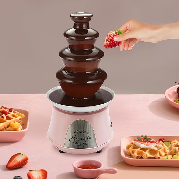 Chocolate Fountain Machine - 4 Tier Electric Chocolate Fondue Fountain Machine for Parties - Melts Cheese, Queso, Candy, and Liqueur - Dip Strawberries, Apple Wedges, Vegetables, and More