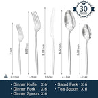 KINGSTONE Silverware Set, 30-Piece Flatware Set Cutlery Set Premium 18/10 Stainless Steel, Tableware Include Forks Knives Spoons for Home Kitchen Restaurant Wedding, Dishwasher Safe