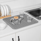 Silicone Dish Drying Mat for Multiple Usage,Easy clean,Eco-friendly,Heat-resistant Silicone Mat for Kitchen Counter or Sink,Refrigerator or Drawer Liner Grey XL 18 inches x 16 inches