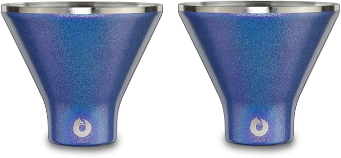 SNOWFOX Premium Vacuum Insulated Stainless Steel Martini Glass, Set of 2, Martinis Stay Icy Cold, Stemless Cocktail Glasses, Elegant Home Entertaining, Bold Beautiful Barware Set, 8 oz, Blue