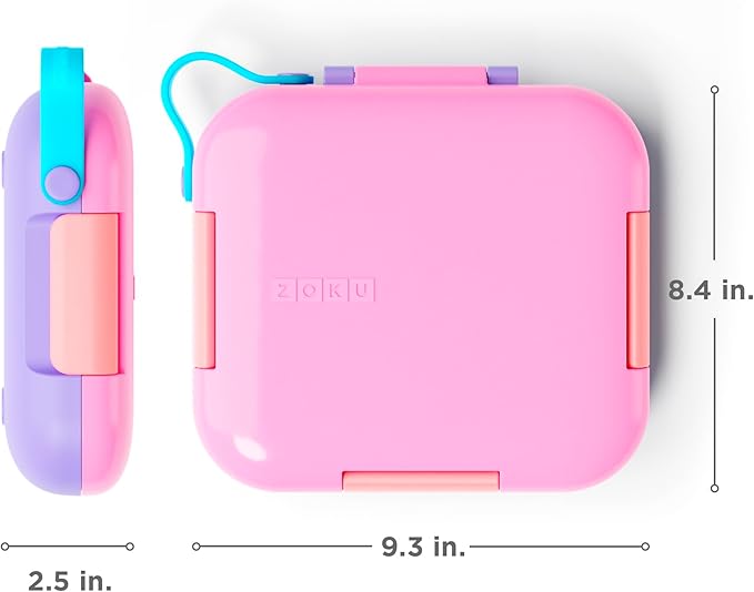 ZOKU - Bento Box with Ice Pack, Lunch Box for Kids, Easy to Carry and Clean, Freezer Pack Keeps Food Fresh, Fits Any Snack or Meal, Leakproof (Neat Bento) (Pink)
