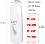 14 Large Hooks for Hanging, Adhesive Wall Strips Hooks Heavy Duty, no Damage Sticky Utility with 18 Strips for Bathroom Towel，Coat，Door，Key