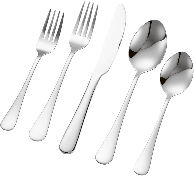 VEVOR 30-Piece Silverware Set, Food-Grade Stainless Steel Flatware Utensils, Mirror Finished Cutlery Set, Dishwasher Safe Eating Tableware for Kitchen Home, Service for 6, Include Knife Fork Spoon