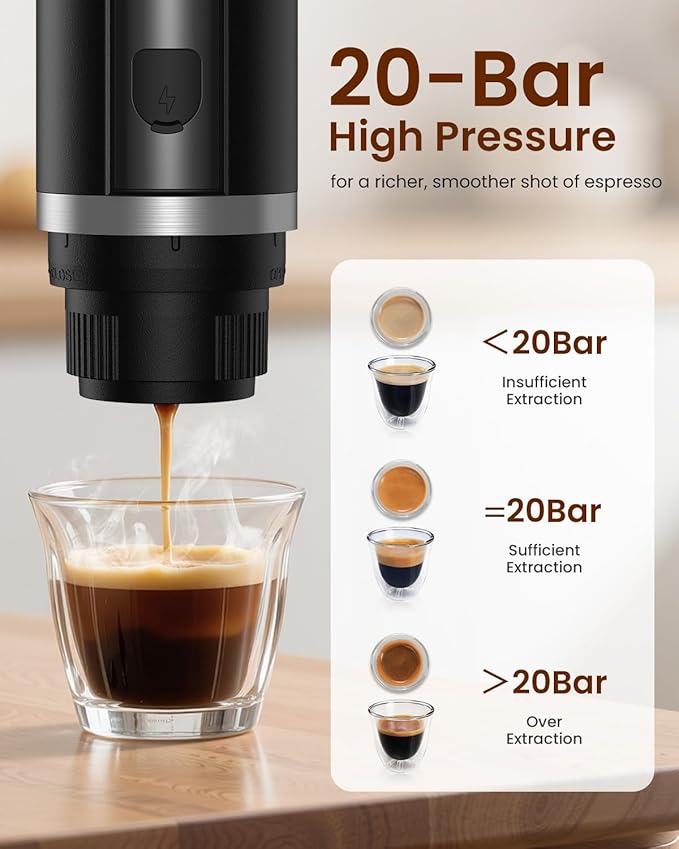 Portable Espresso Maker, 20 Bar Electric Espresso Machine for Travel, Camping, Rechargeable USB-C Mini Coffee Maker for NS Capsule Pods and Ground Coffee, Matte Black