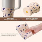 Silicone Boot for Stanley, Cute Print Protector Sleeve for Stanley Quencher H2.0 FlowState Tumbler 40oz / Adventure Quencher Tumbler 40oz Cup Accessories (Light Pink)