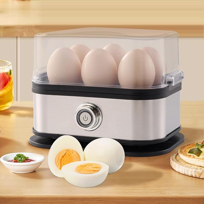 Rapid Egg Cooker, 6 Eggs Capacity Egg Boiler, Hard, Medium, Soft Boiled Egg Poacher with Auto Shut-Off and Alarm, Stainless Steel Electric Egg Steamer for Home Kitchen (Black)