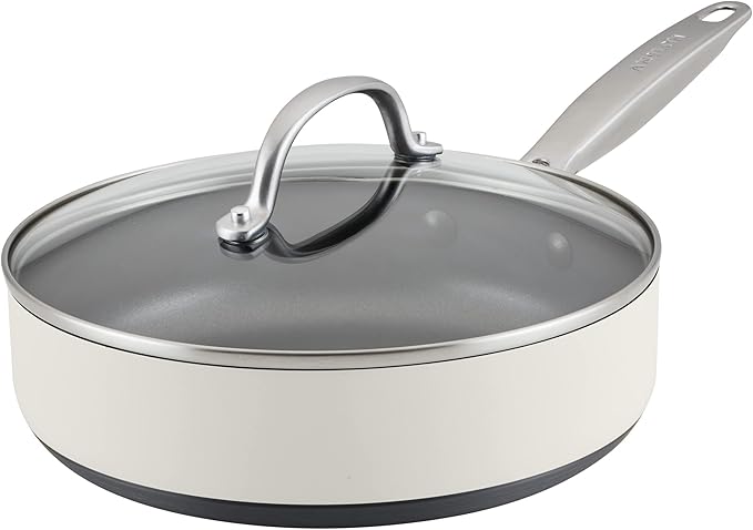 Anolon Achieve Hard Anodized Nonstick Sauté Pan with Lid, 3 Quart - Cream